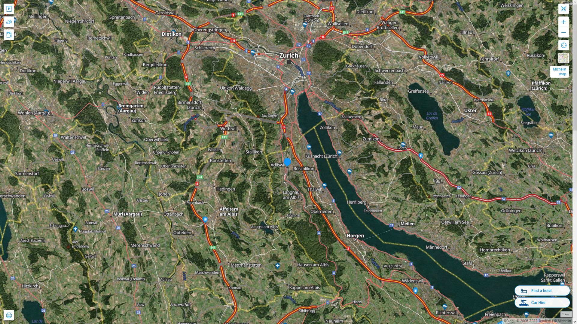 Adliswil Highway and Road Map with Satellite View